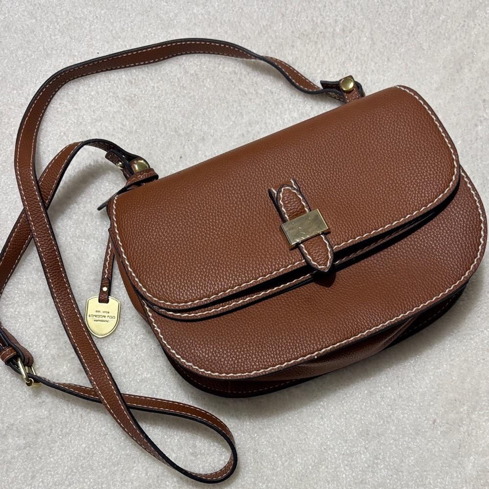 London Fog Brown Leather Crossbody Bag